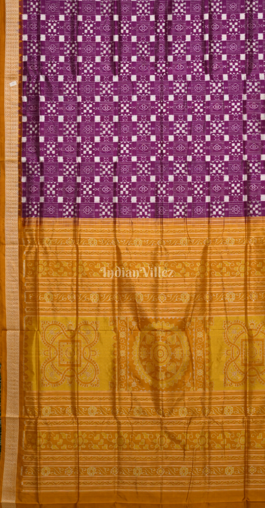 Purple Mustard Yellow Body Paspali Odisha Ikat Sambalpuri Silk Saree
