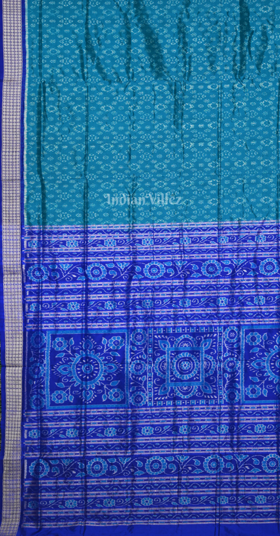 Sea Green Blue Ek Chandia Tribal Odisha Ikat Sambalpuri Silk Saree