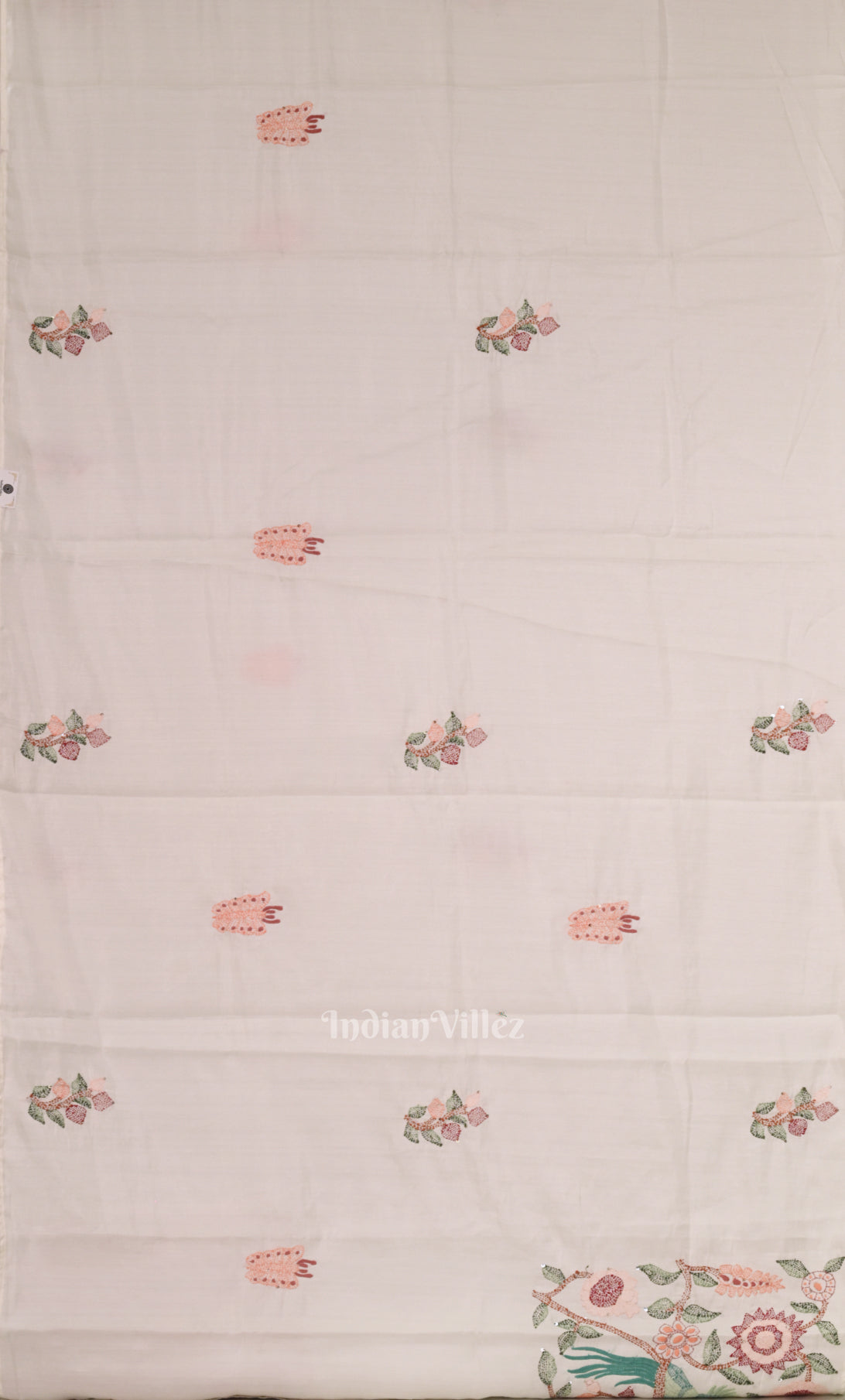 White Tusasr Silk Saree with Hand Embroidery Work Work