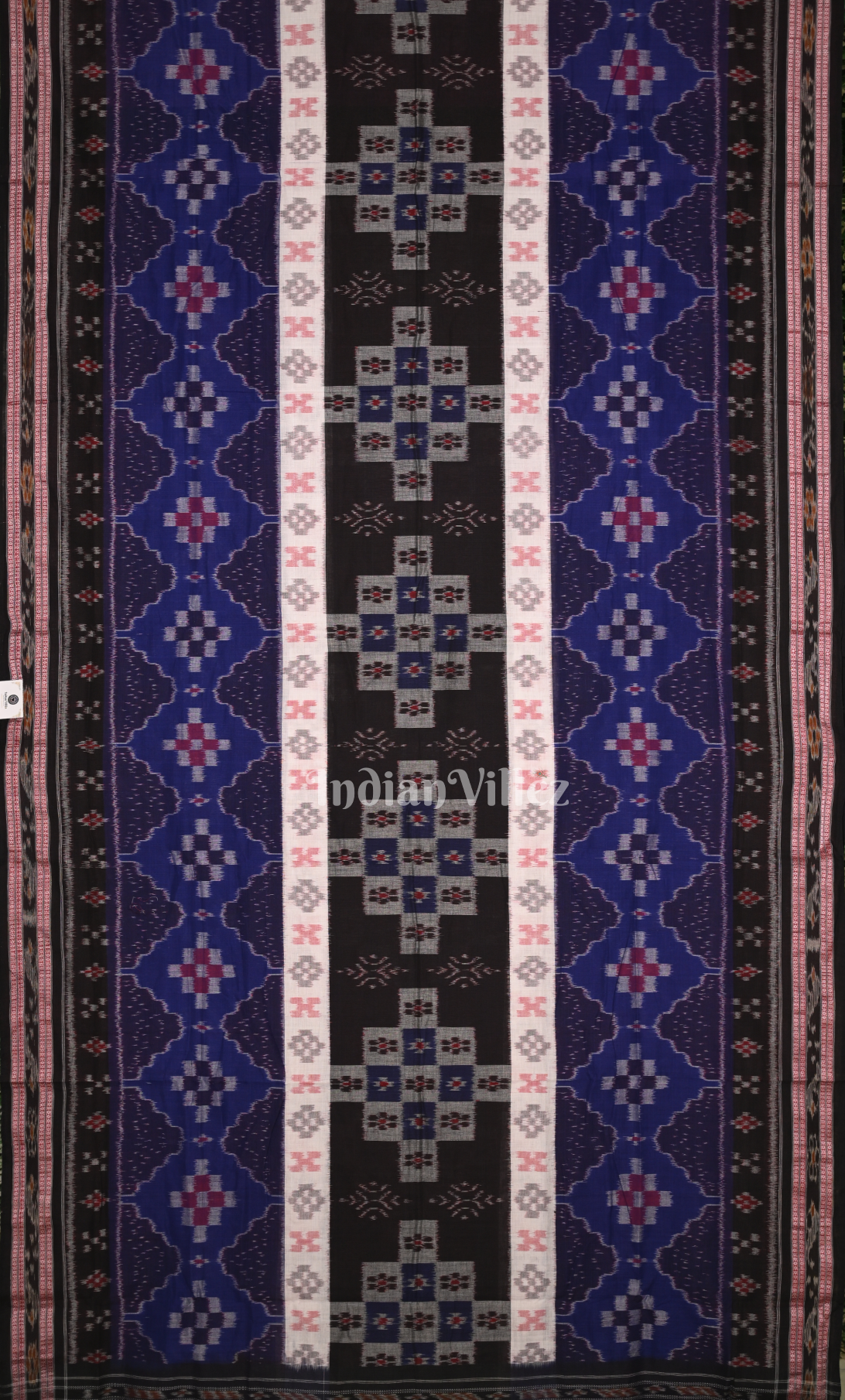 Blue Black Pasapali  Triple Layer Odisha Ikat Sambalpuri Cotton Saree 