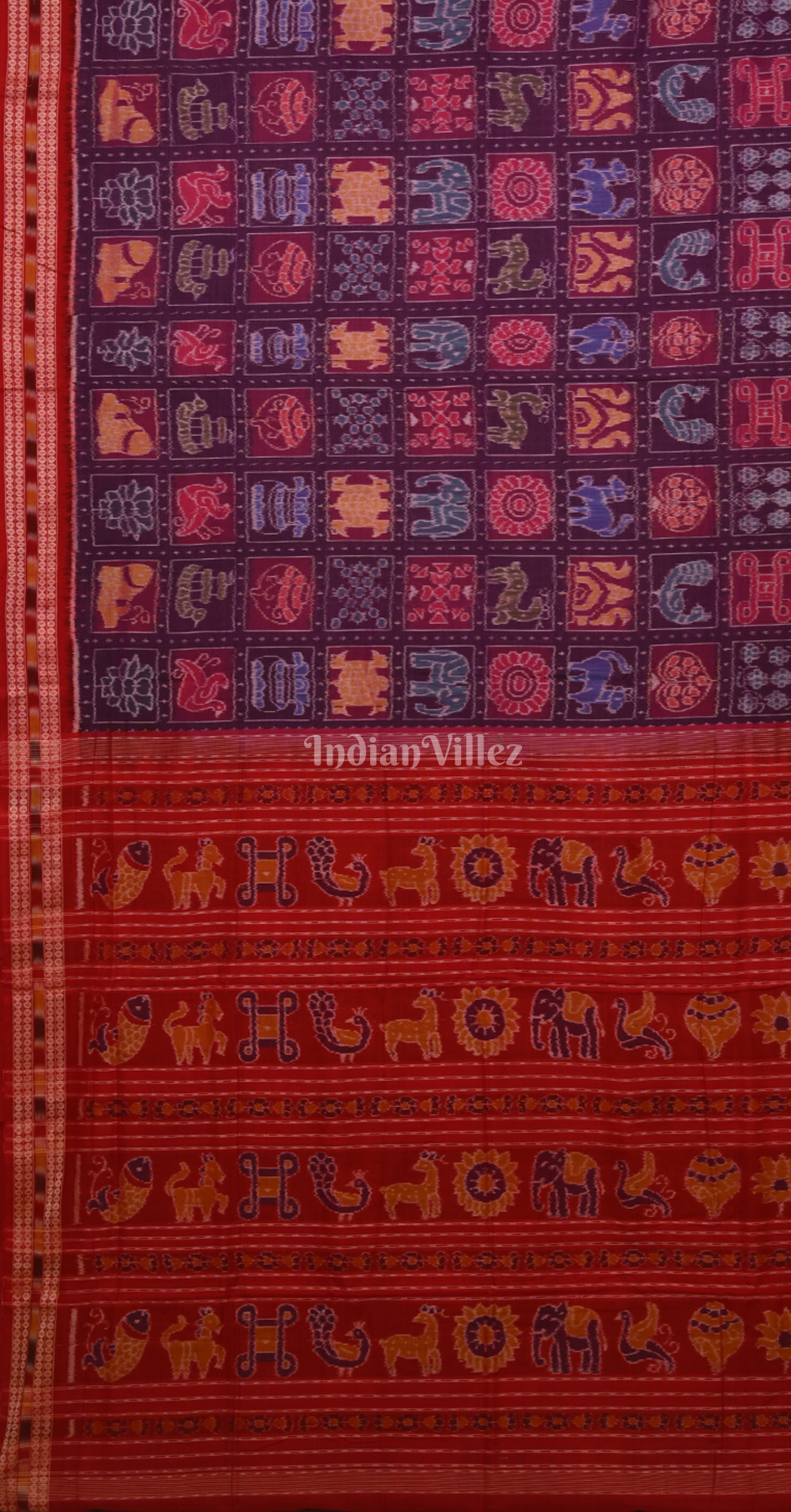 Royal Blue Red Nabakothi Odisha Ikat Sambalpuri Cotton Saree 