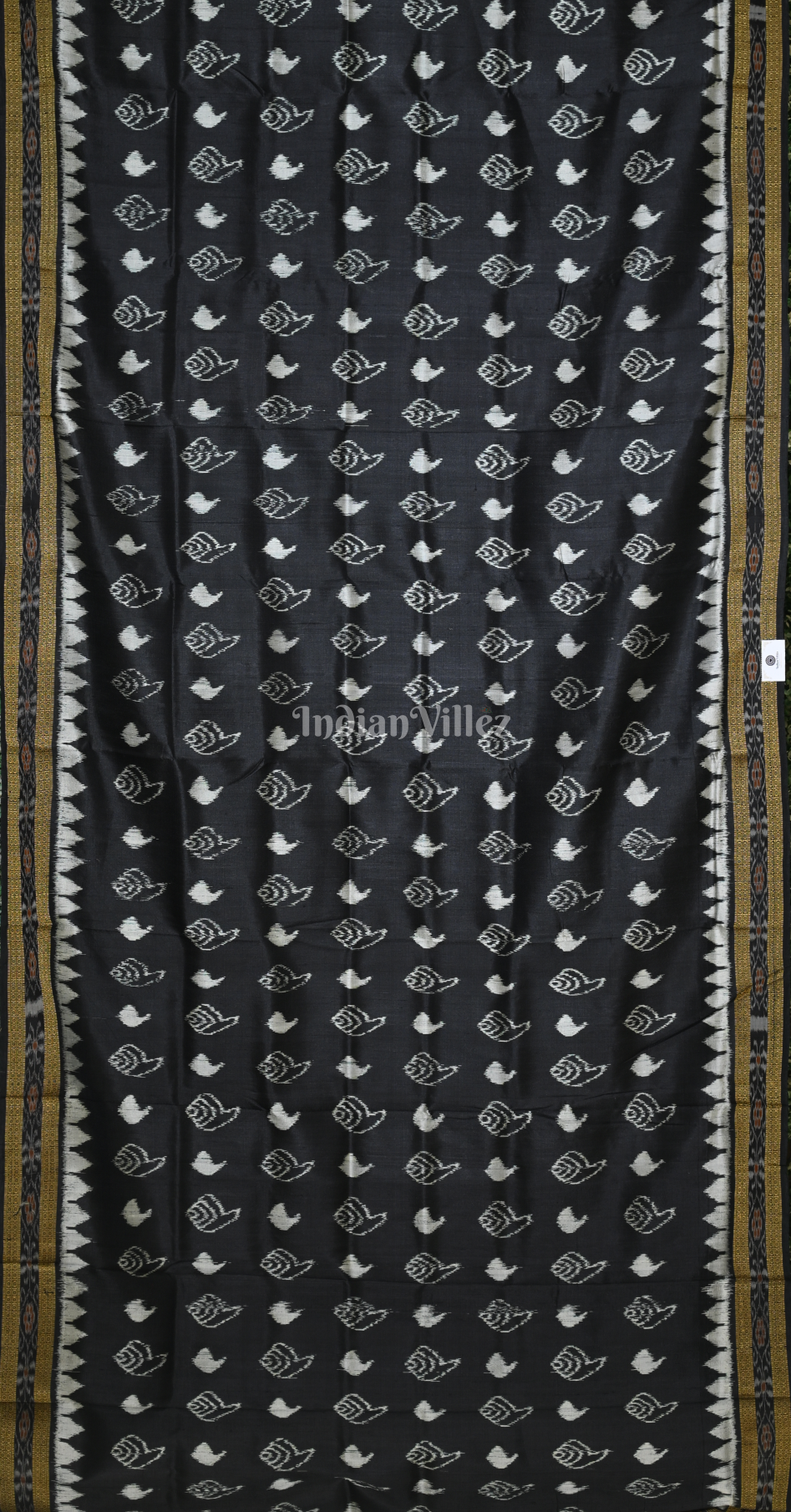 Black White Sankha Motif Odisha Ikat Khandua Silk Saree