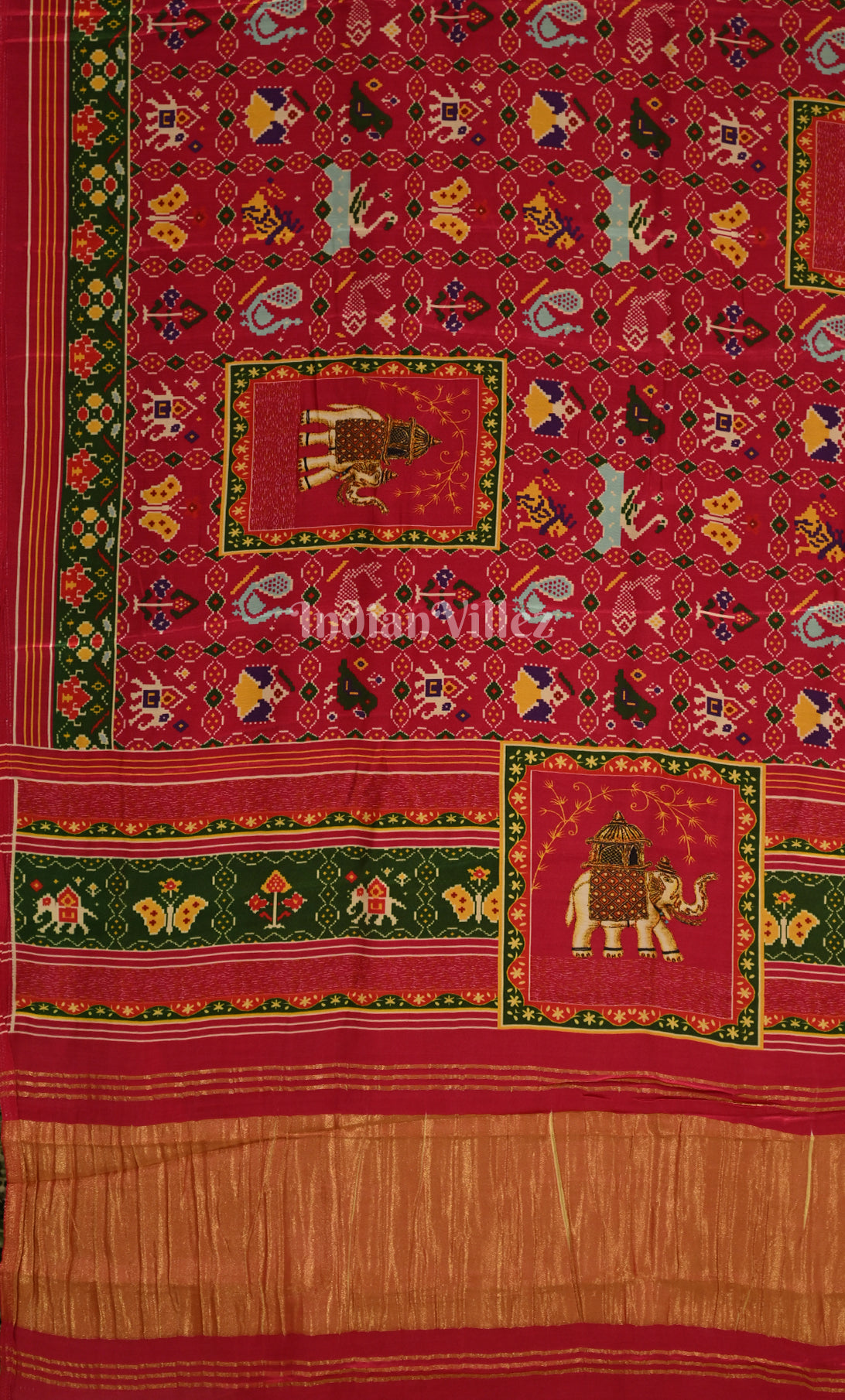Red Green Digital Print Gajji Silk Saree 
