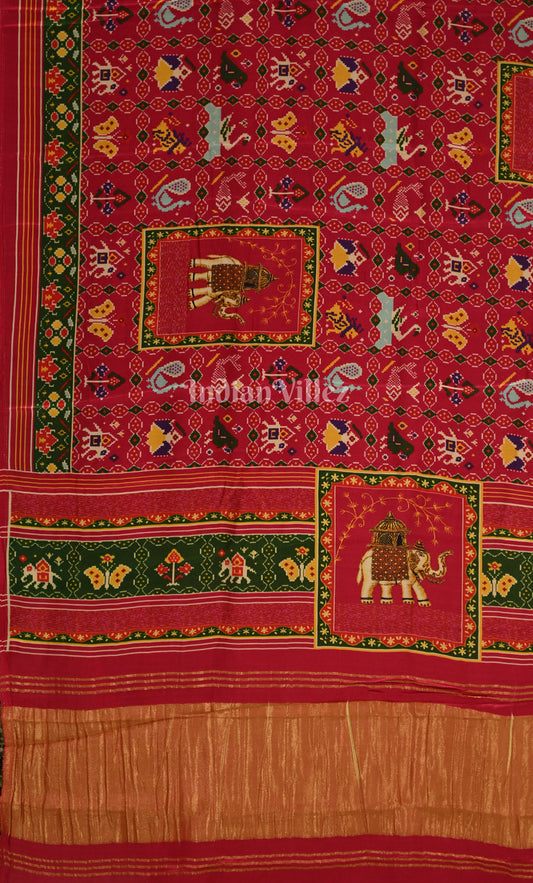 Red Green Digital Print Gajji Silk Saree 