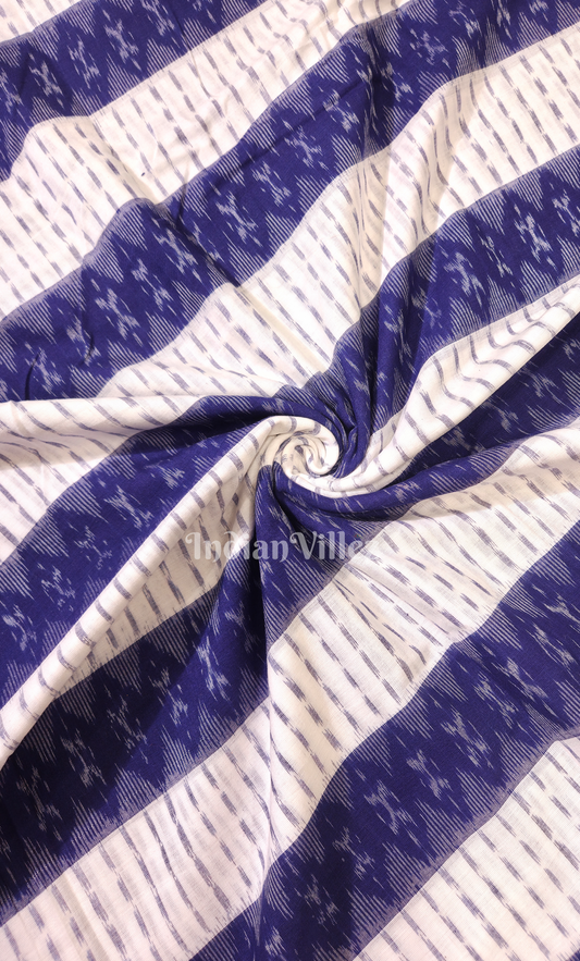 White Blue Tribal Theme Odisha Ikat Sambalpuri Ikat Cotton Fabric 