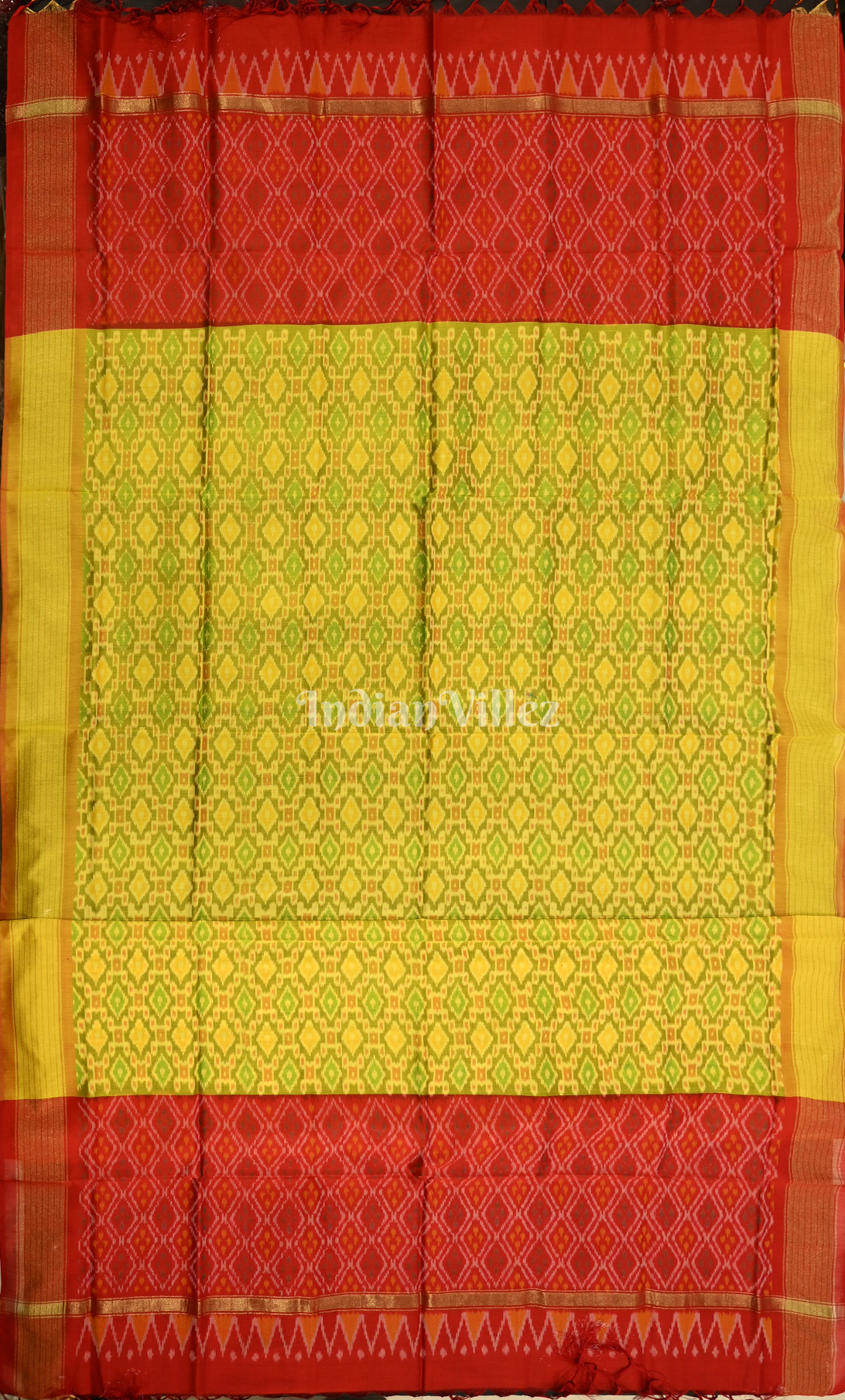Red Parrot Green Pochampally Ikat Sico Unstitched Suit Sets 