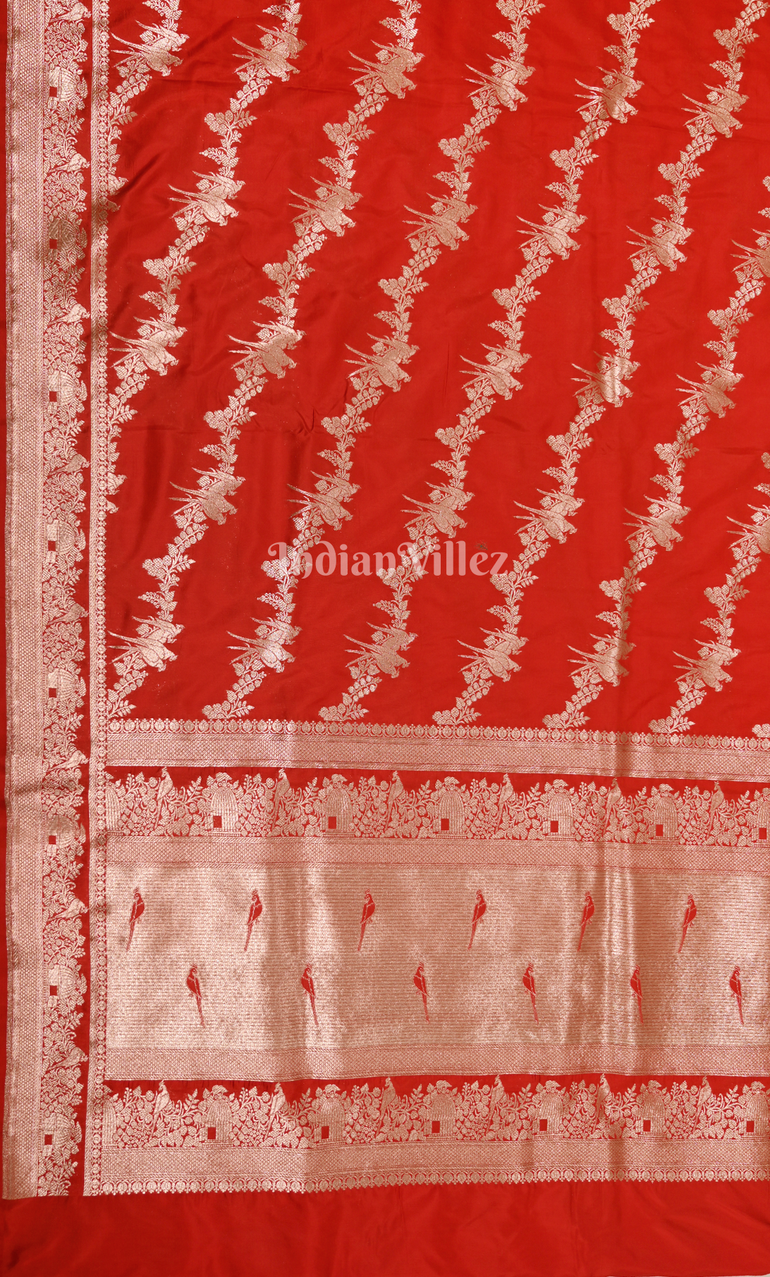 Exclusive Bridal Red Shikargah Theme Pure Katan Banarasi Silk Saree