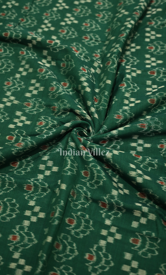 Green Pasapali Odisha Ikat sambalpuri Cotton Fabric 