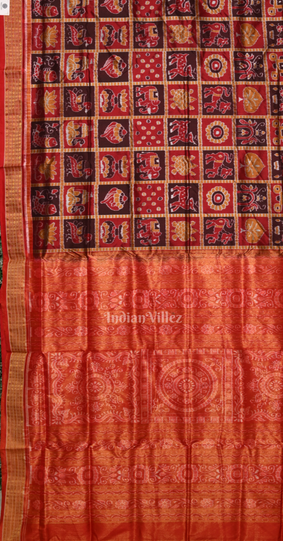 Coffee Maroon Nabakothi Odisha Ikat  Half Tissue Sambalpuri Silk Saree 