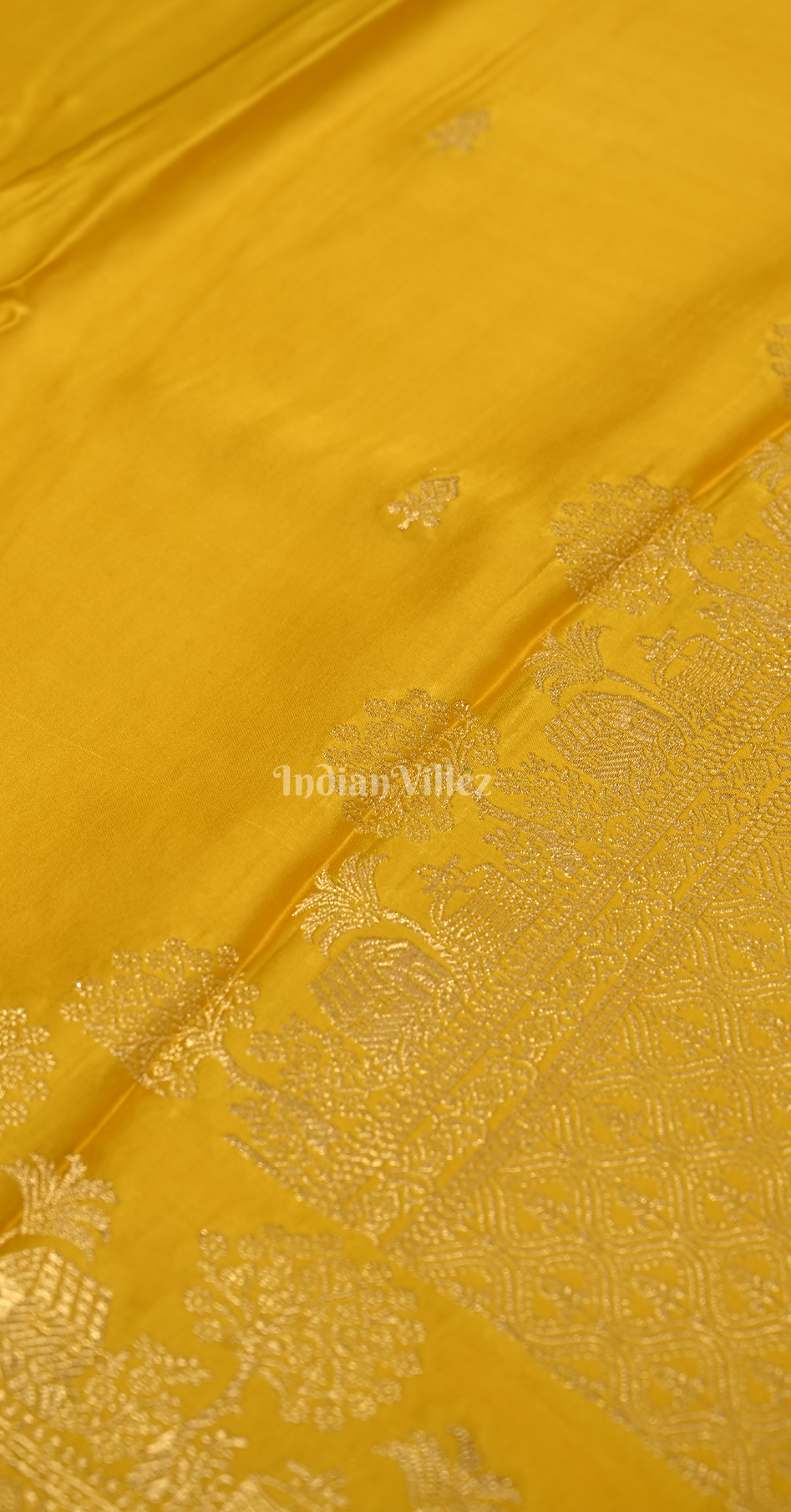 Mustard Yellow Floral Motif Pure Mashru Satin Silk Banarasi Saree 
