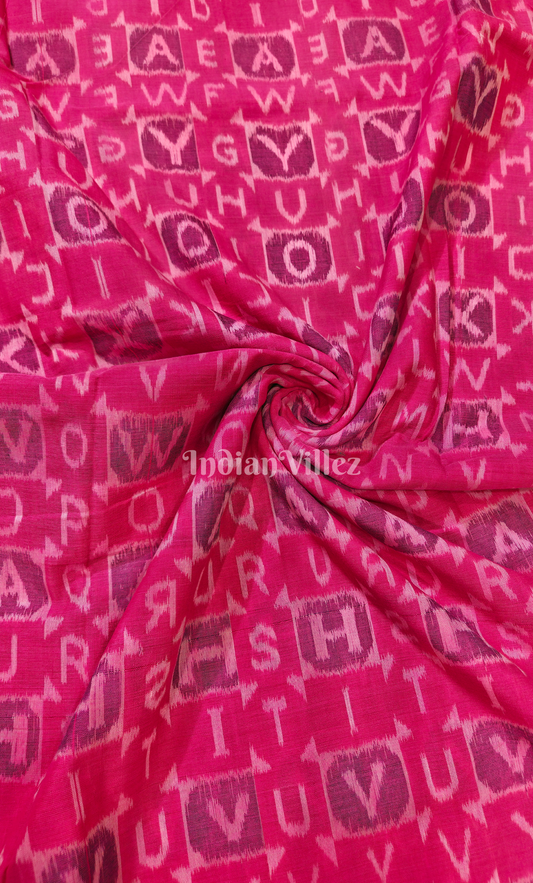 Rani Pink Alphabet Theme Odisha Ikat Sambalpuri Cotton Fabric 