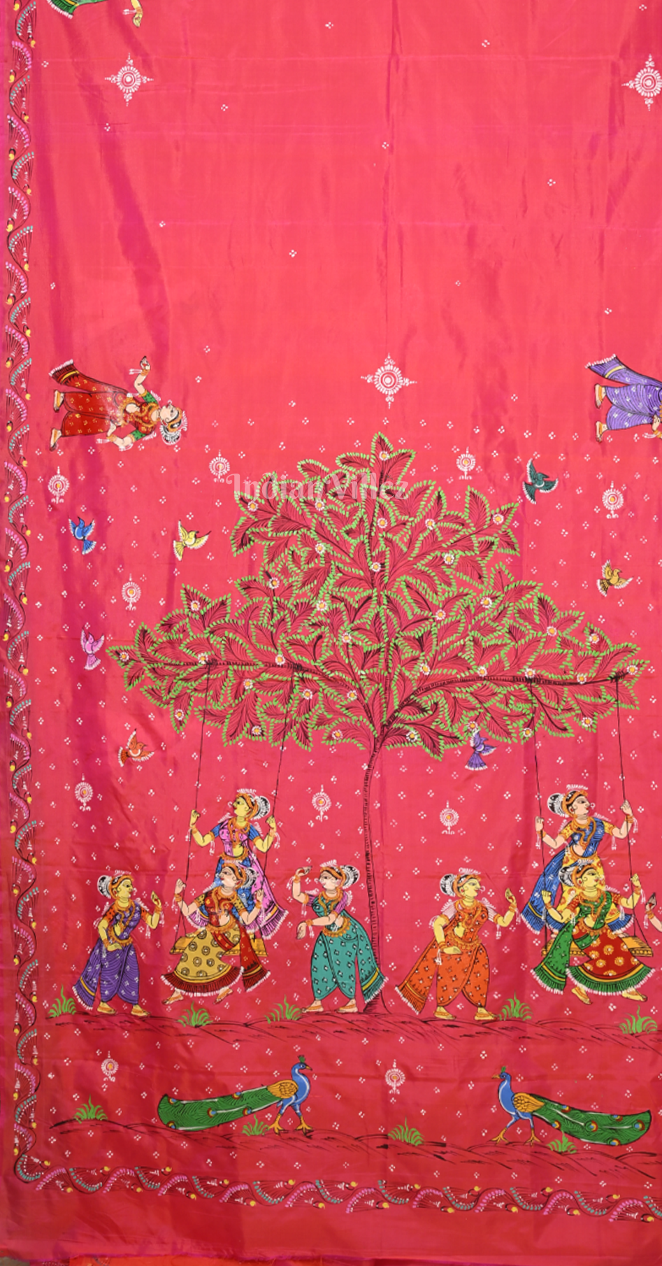 Magenta Pink Raja Doli Theme Hand-Painted Pattachitra Saree 