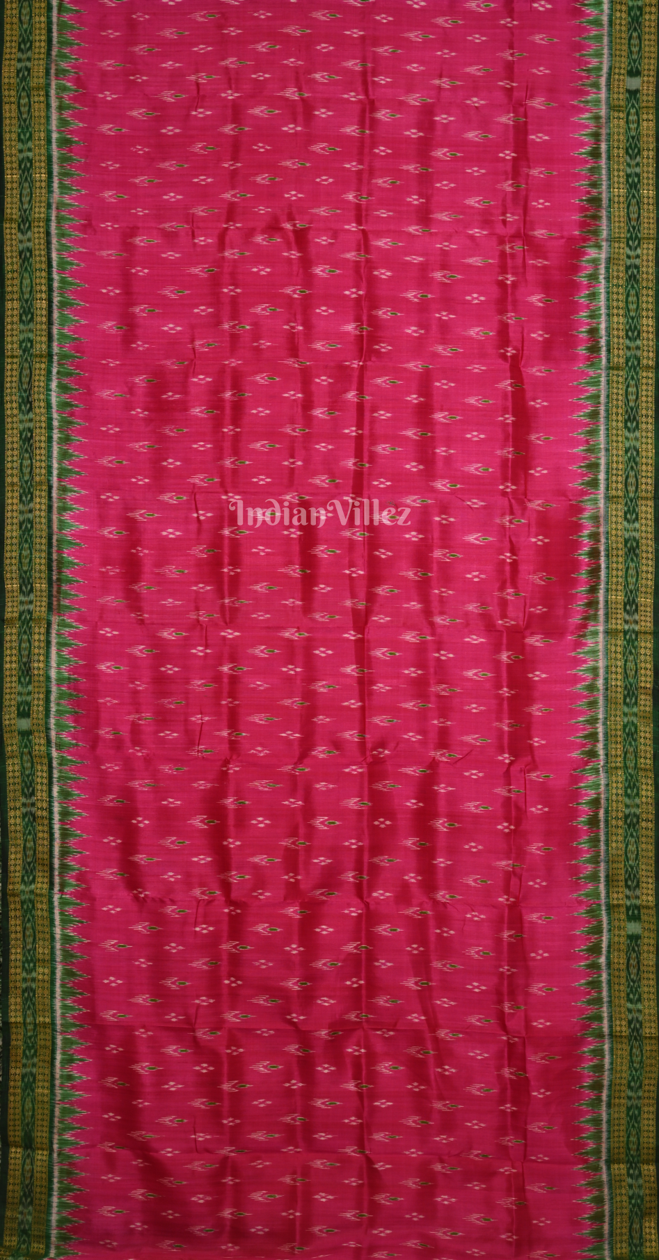 Rani Pink Green Mayur Chandrika Odisha Ikat Khandua Silk Saree 