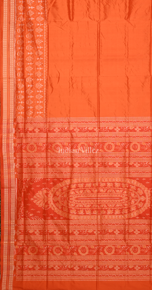 Exclusive Orange Tribal Theme Odisha Ikat Sambalpuri Silk Saree 