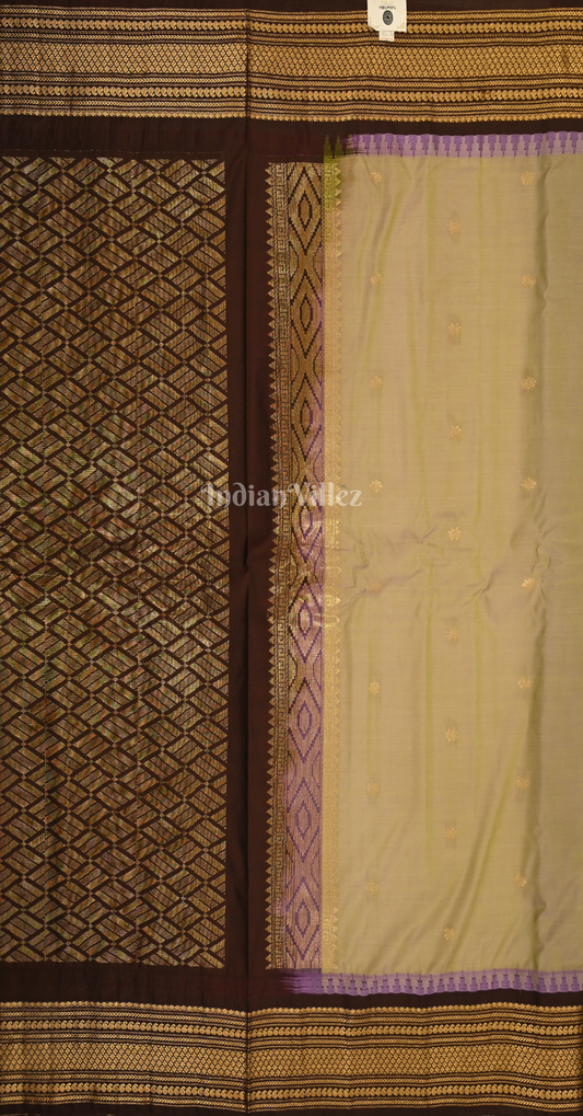 Cream Coffee Butta Design Pure Gadwal Silk Saree 