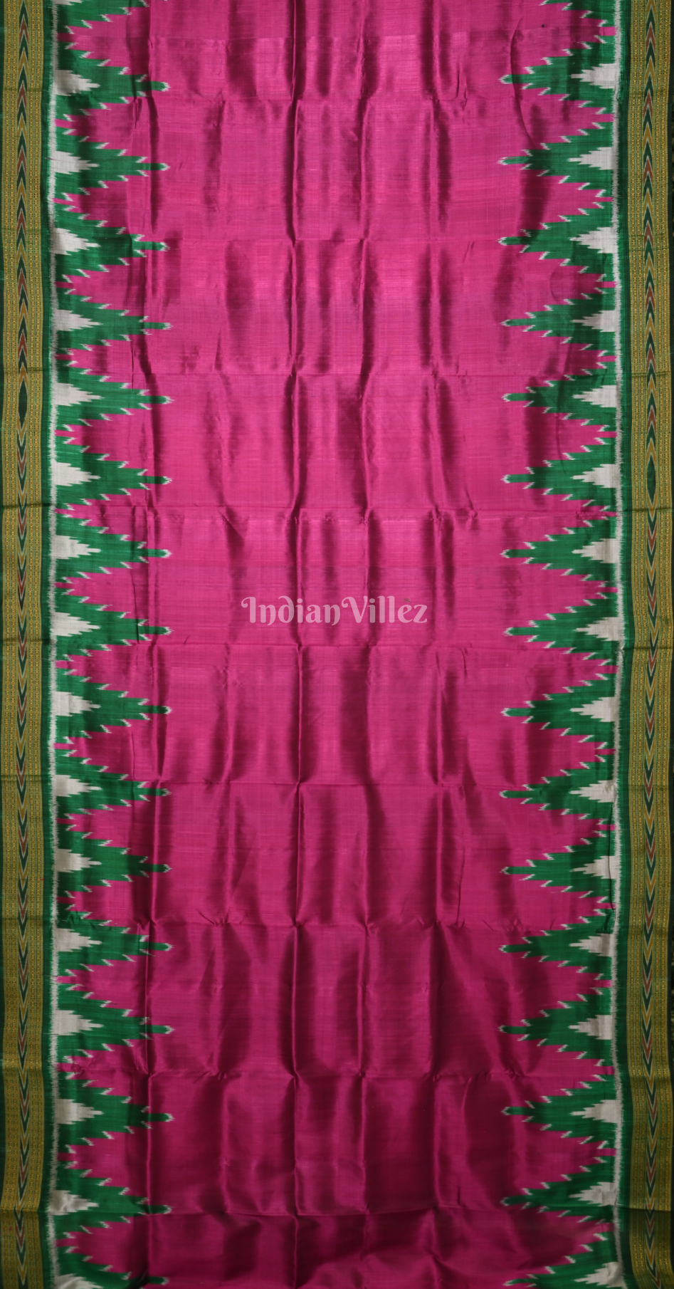 Magenta Pink Green Big Kumbha Odisha Ikat Khandua Silk Sare
