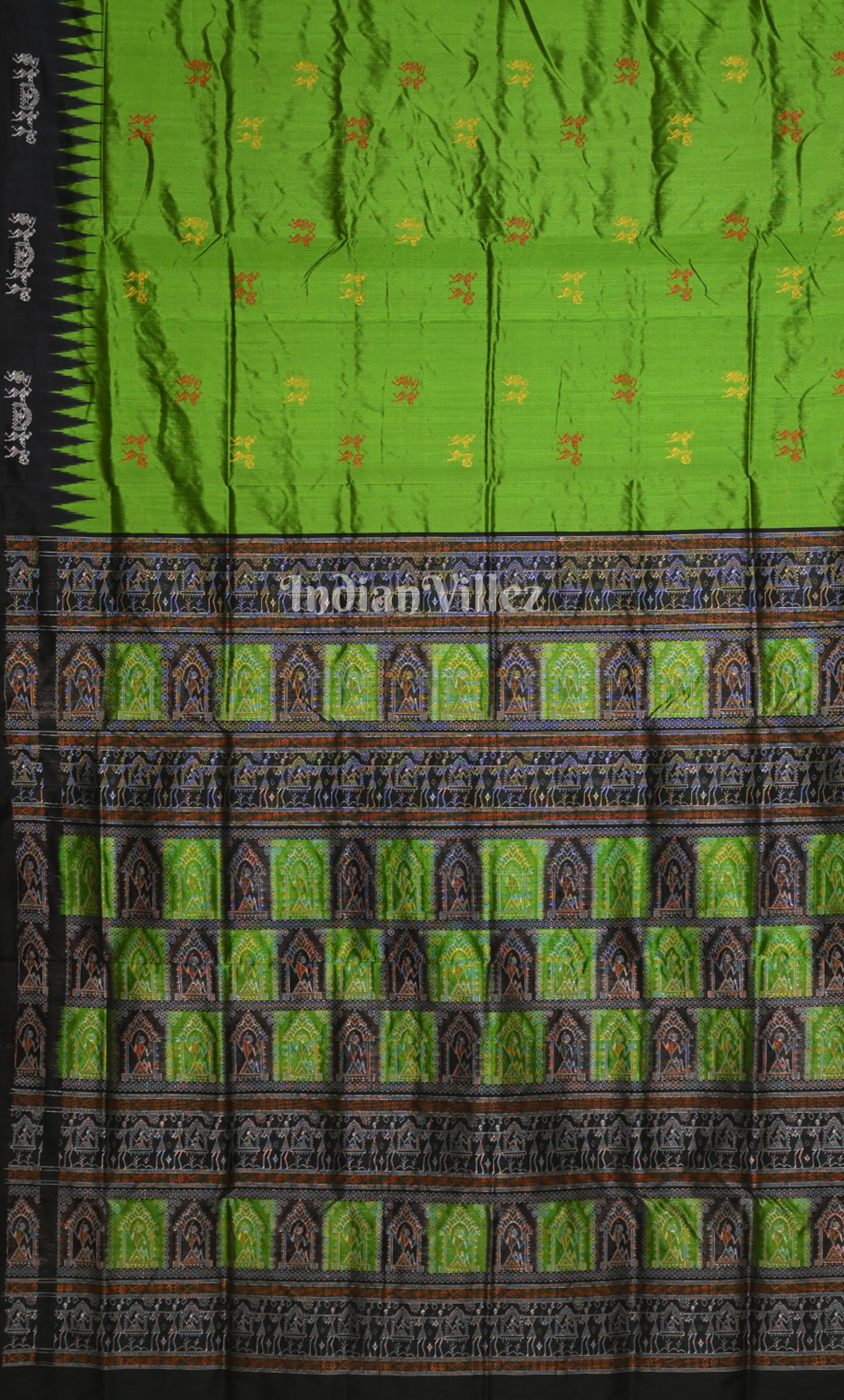 Green Black Tribal Doli Sawari Odisha Ikat Bomkai Sambalpuri Silk Saree