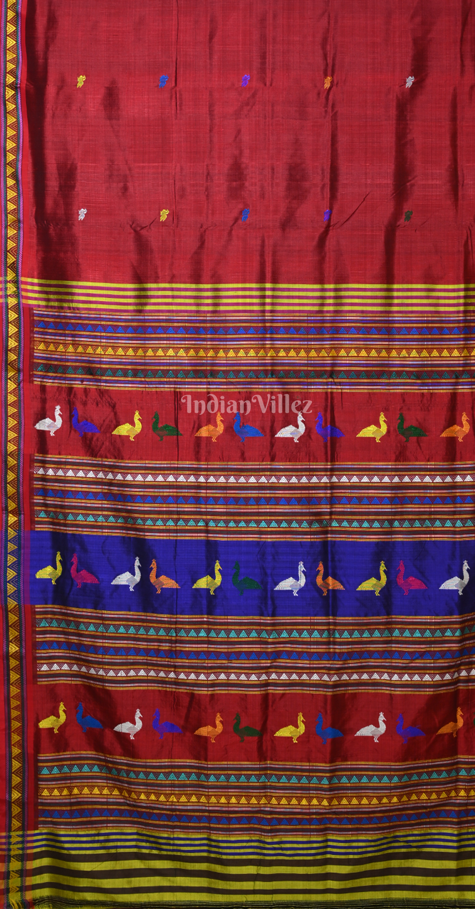 Maroon Buti Design Odisha Ikat Khandua Silk Saree with Dongaria Anchal 