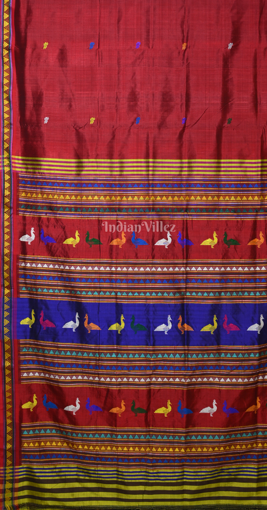 Maroon Buti Design Odisha Ikat Khandua Silk Saree with Dongaria Anchal 