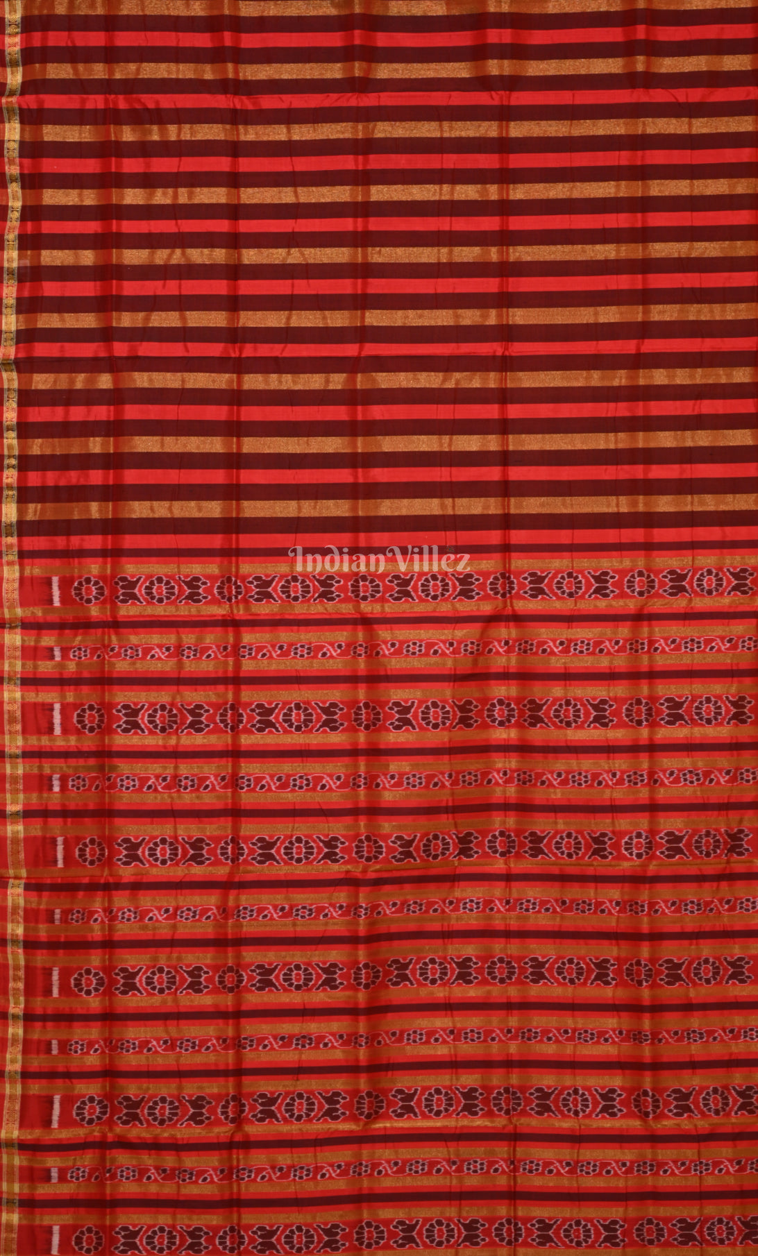Red with Multicolour Stripped Tissue Sambalpuri Silk Saree 