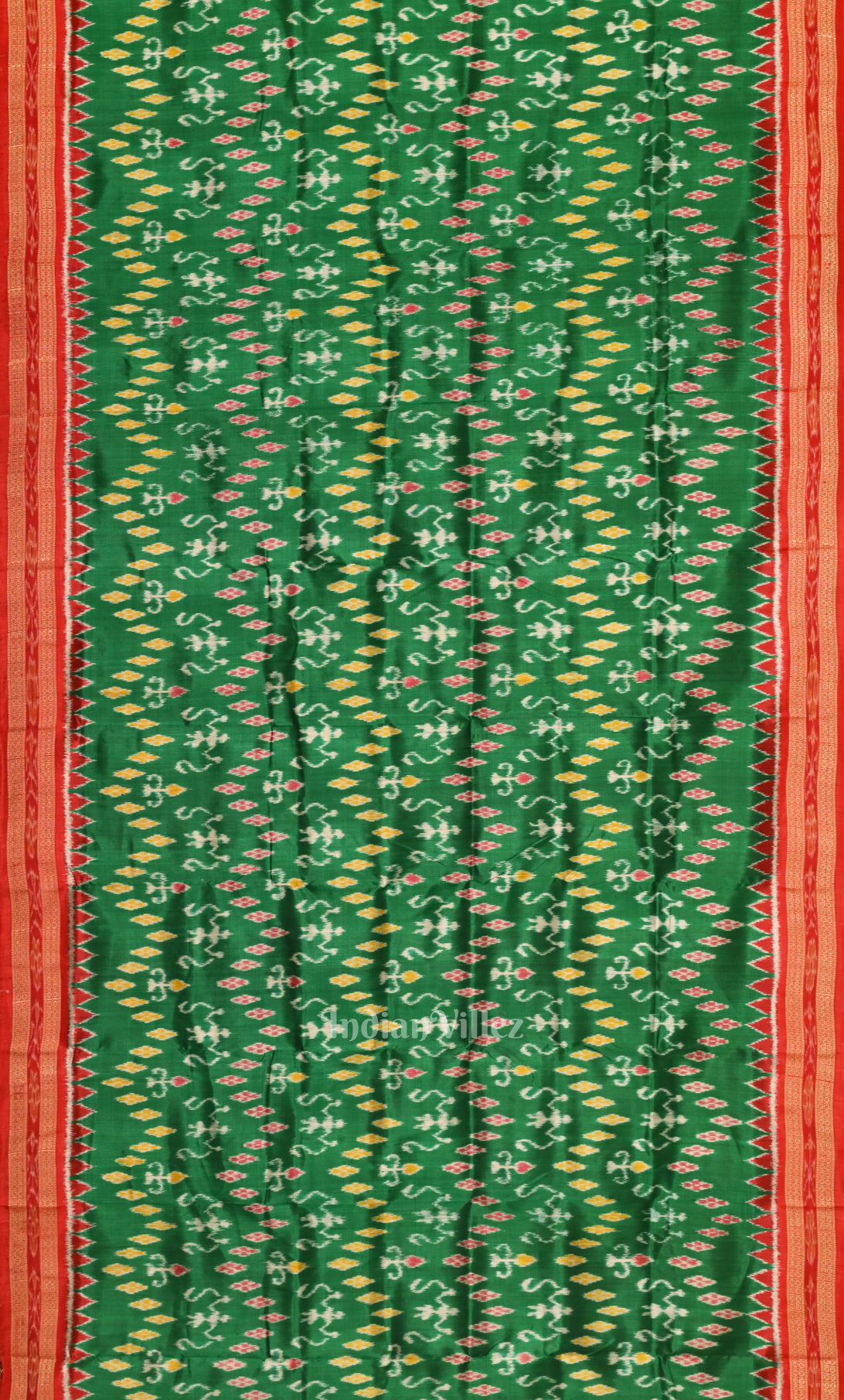 Green Red Tribal Theme Odisha Ikat Khandua Silk Saree 