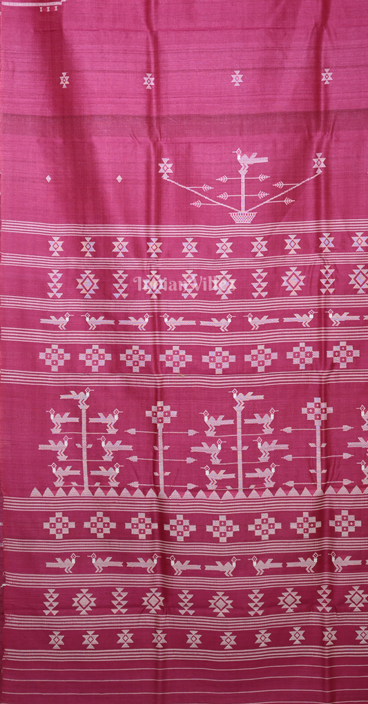 Magenta Pink Gopalpur Tussar Silk Saree  Inspired by Ganjam Bomkai Theme 