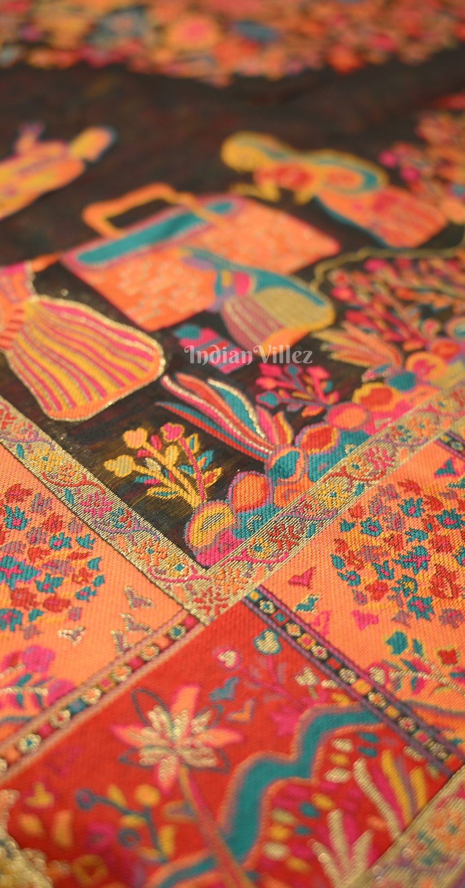 Black Tree of Life Pure Kashmiri Cotton Pashmina Saree