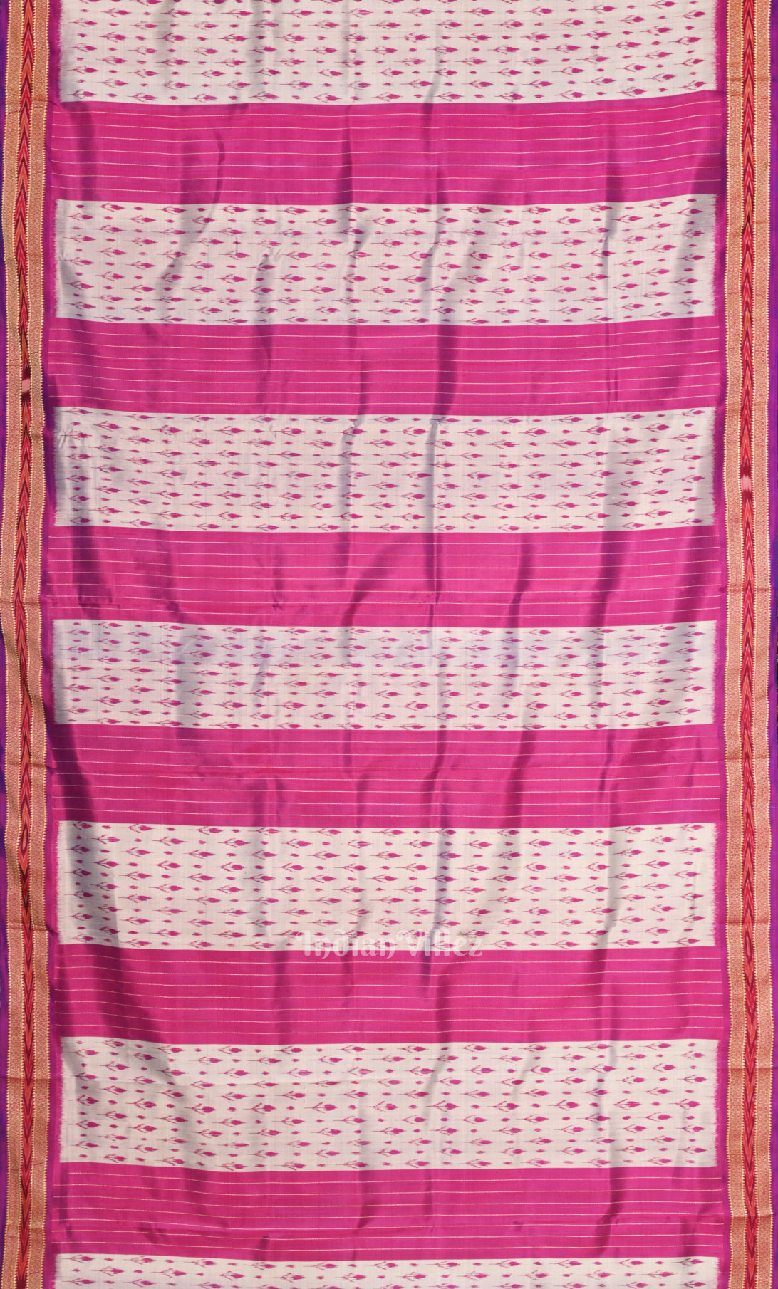 White Pink Mayur Chandrika Odisha Ikat Khandua Silk Saree 