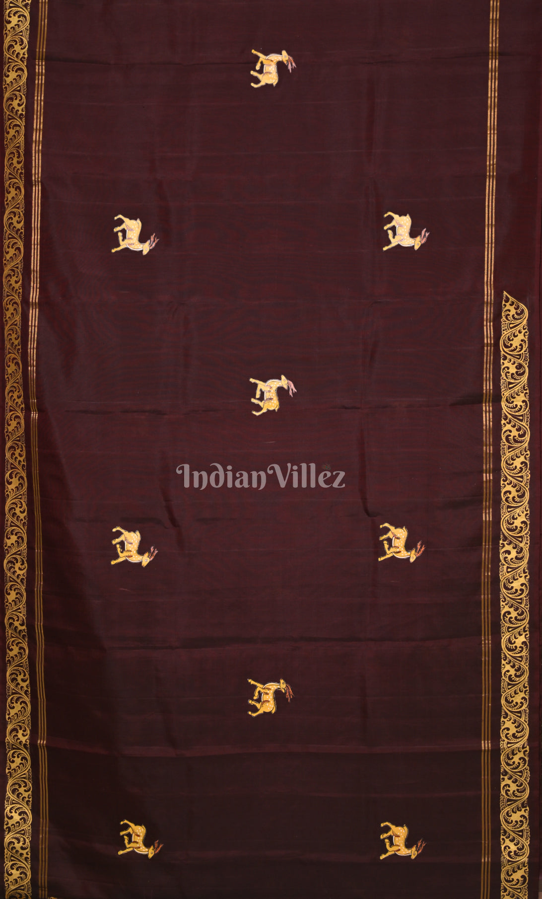 Coffee Cream Ramayan Theme Hand-Painted Pattachitra Saree 