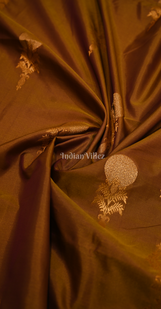 Rust Brown Designer Two Tone Silk Saree With Zari Work