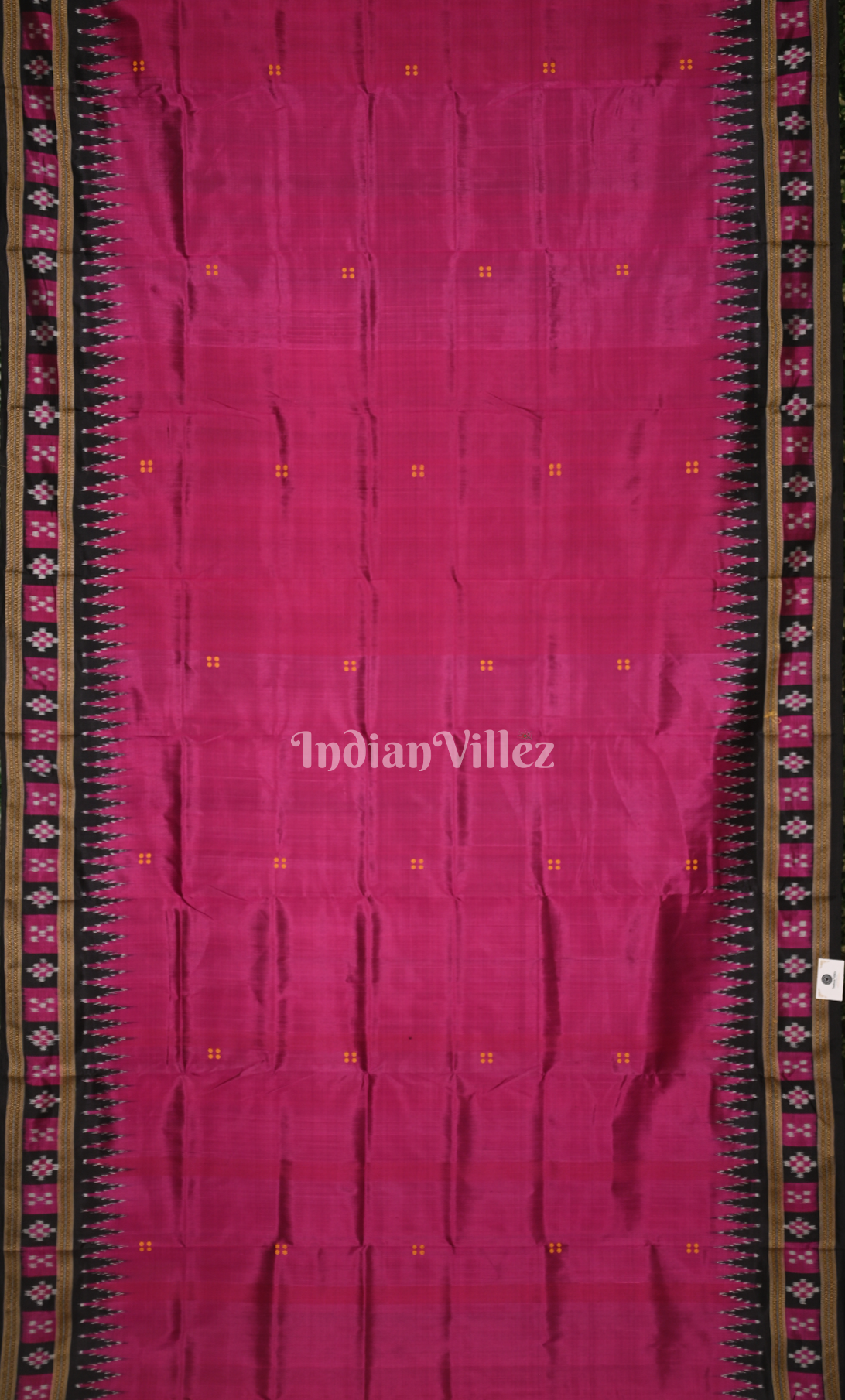 Magenta Pink Black Buti Design Odisha Ikat Khandua Silk Saree with Pasapali Border