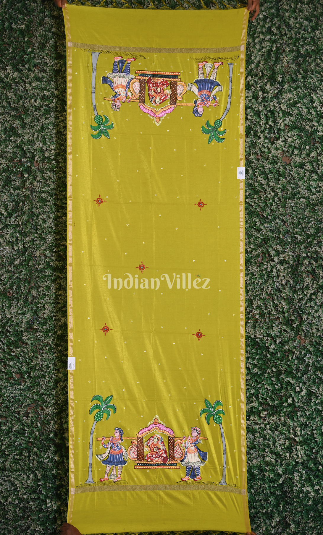 Yellow Doli Barat Theme Hand-Painted Patachitra Chanderi Dupatta 