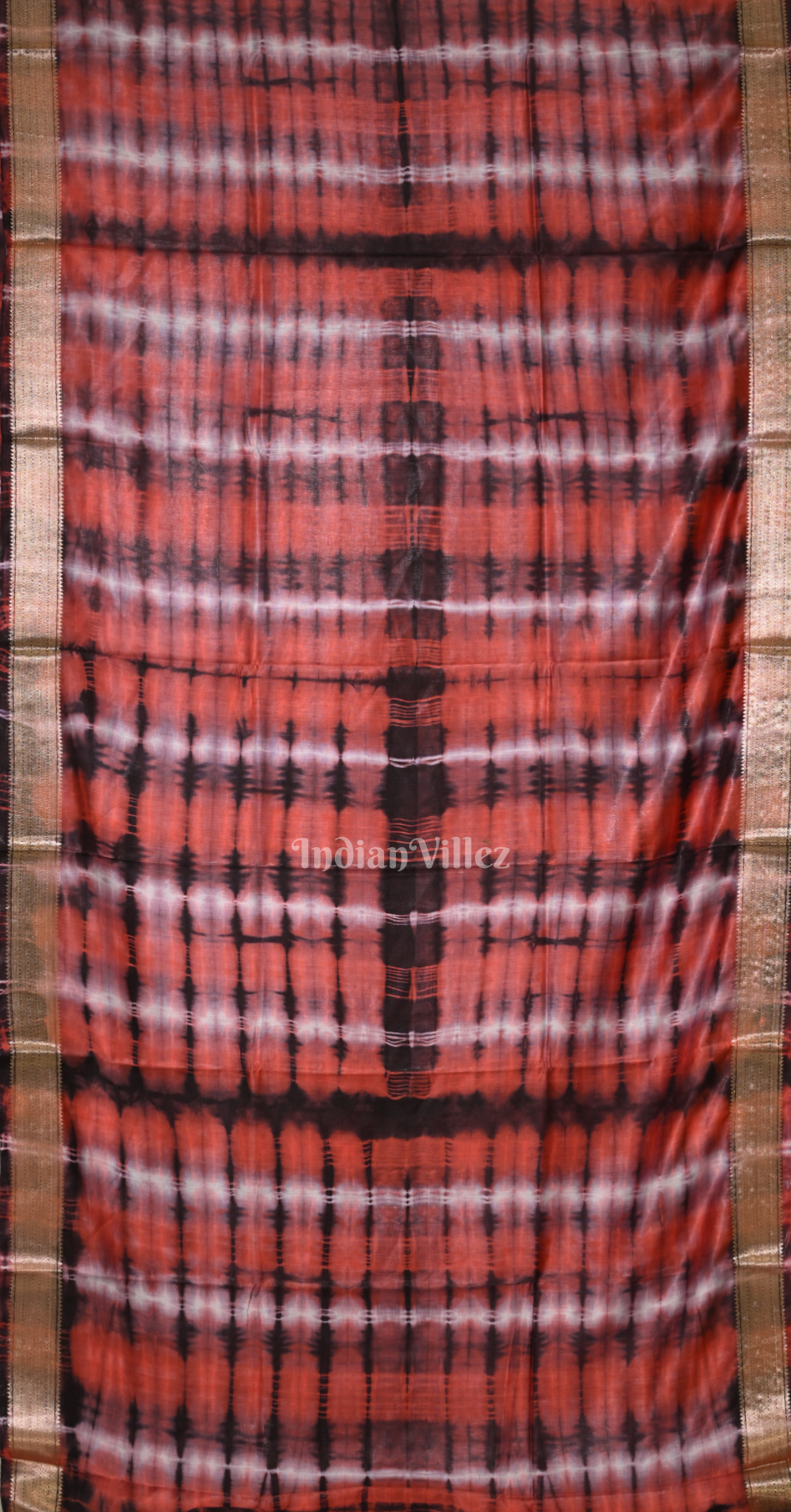 Maroon with Multicolour Block Printed Shibori Cotton Saree 