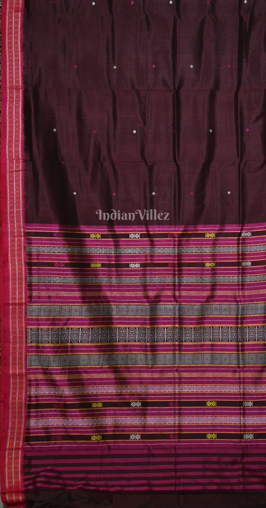 Maroon Pink Siminoi Odisha Ikat Khandua Silk Saree 