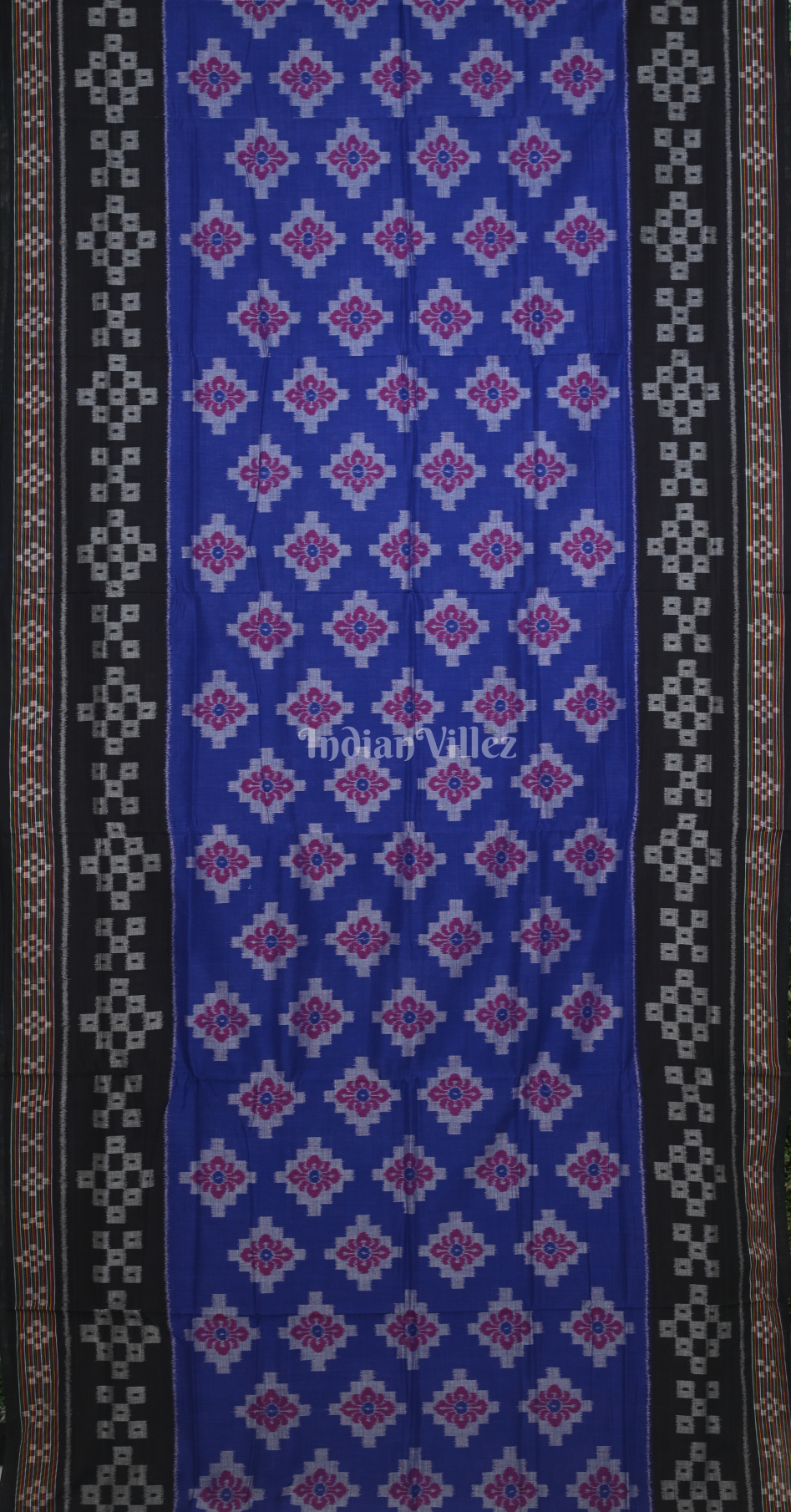 Blue Black Pasapali Scot Odisha Ikat Sambalpuri Cotton Saree