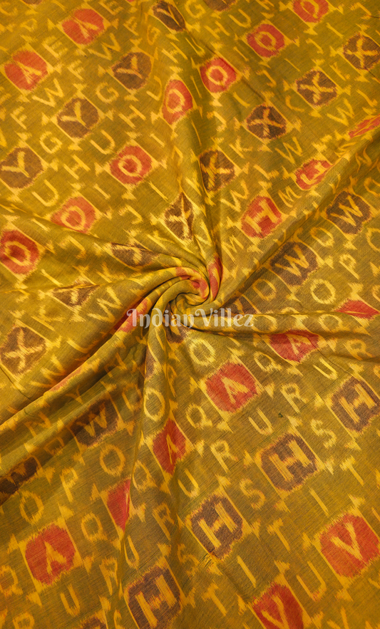 Mehendi Green Maroon Alphabet Theme Odisha Ikat Sambalpuri Cotton Fabric