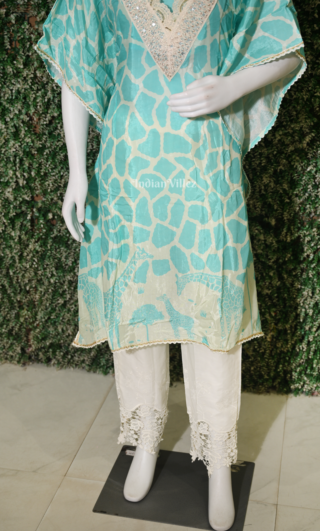 Designer Aqua Blue  Kaftan with Pant