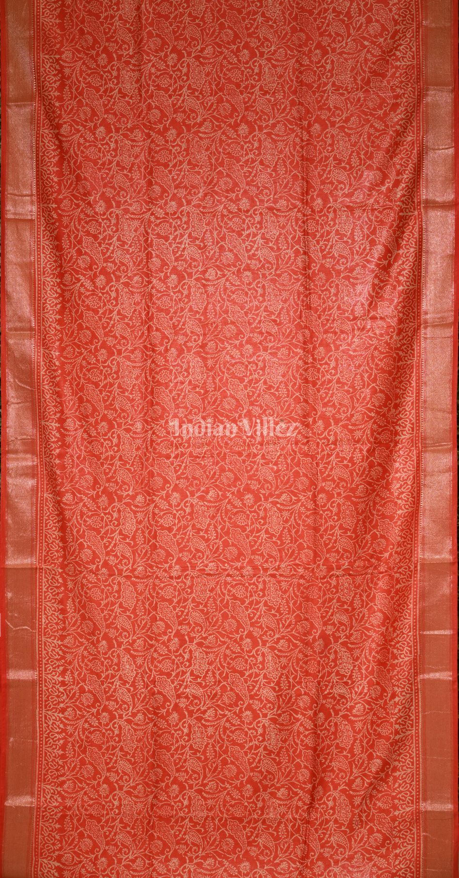 Red Block Printed Cotton Saree 