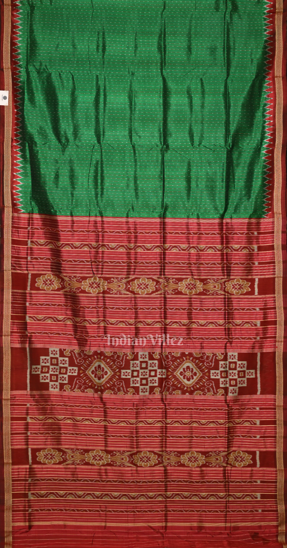 Green Red Odisha Ikat Khandua Silk Saree with Pasapali Anchal