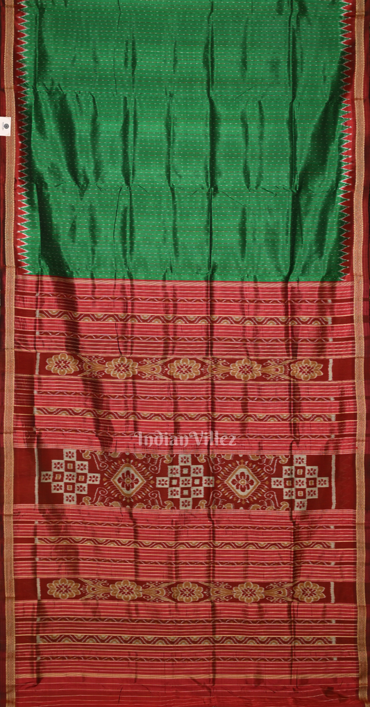 Green Red Odisha Ikat Khandua Silk Saree with Pasapali Anchal