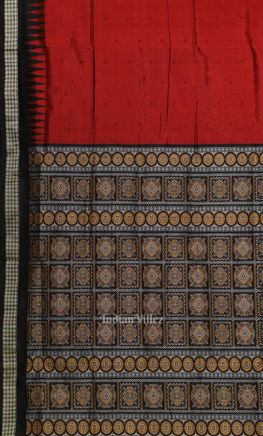 Red Black Butta Design Odisha Ikat Bomkai Sambalpuri Silk Saree 