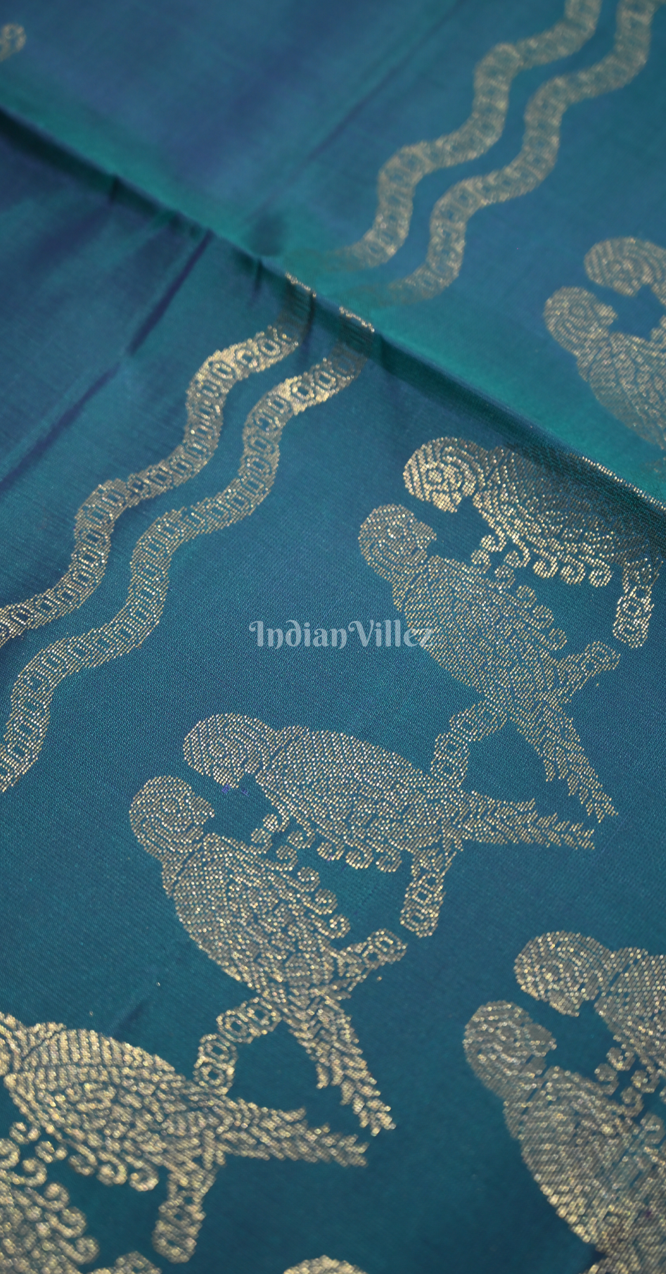 Peacock Blue Zari  Bird Motif Pure Kanjivaram Soft Silk Saree 