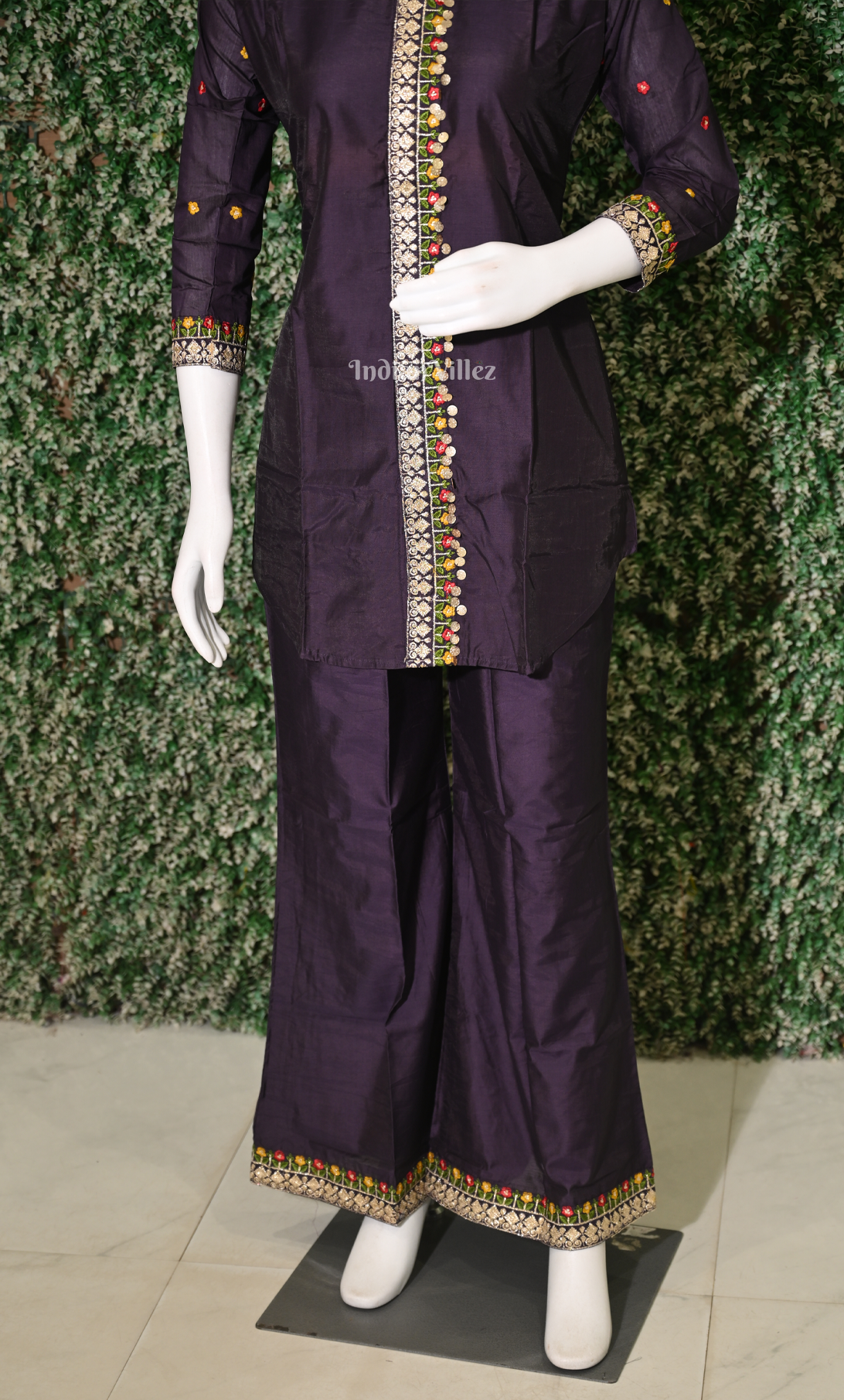 Purple Embroidered Kurta Set with Palazzo 