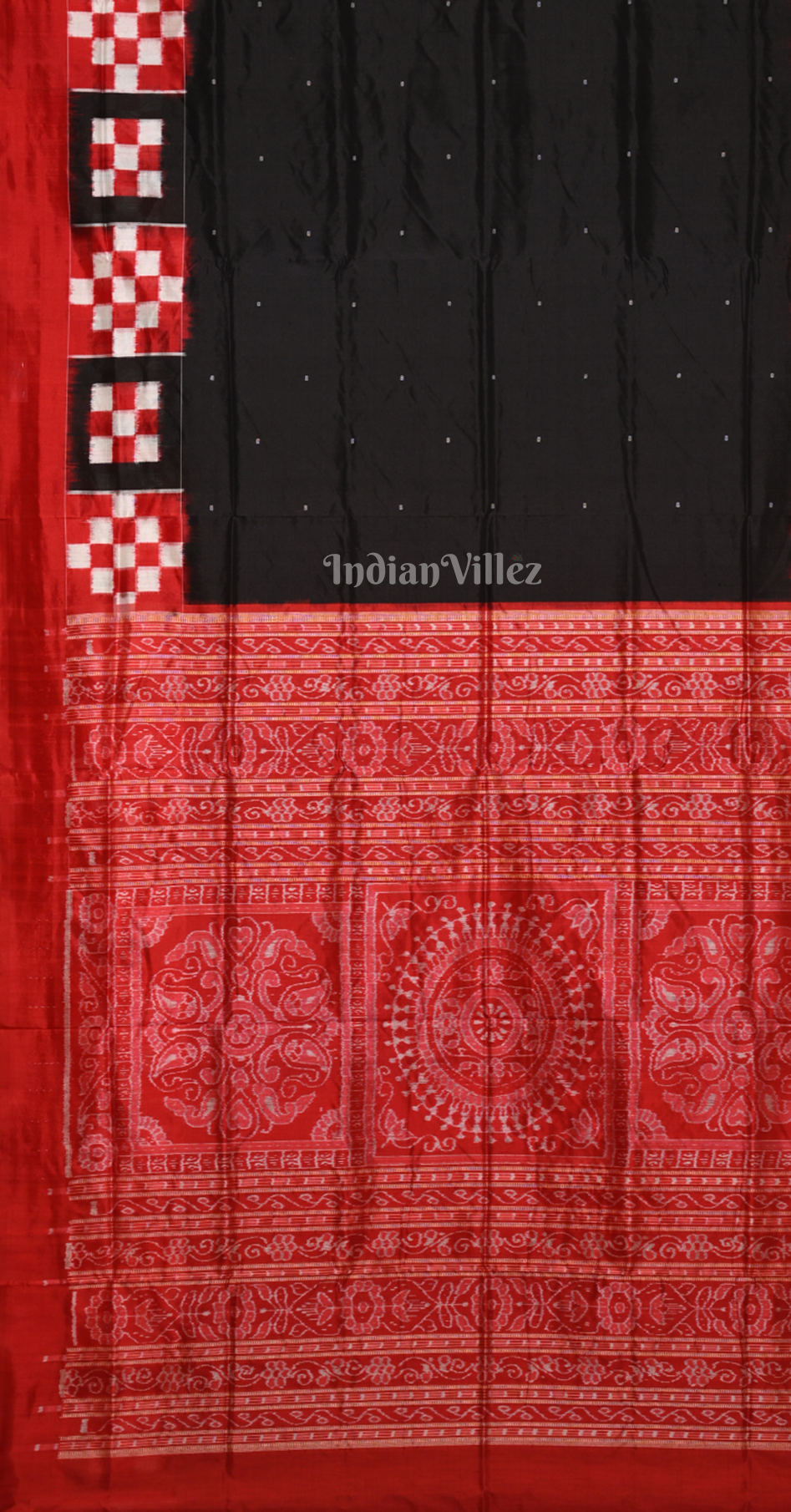 Red Black Pasapali Border Odisha Ikat Contemporary Designer Silk Saree