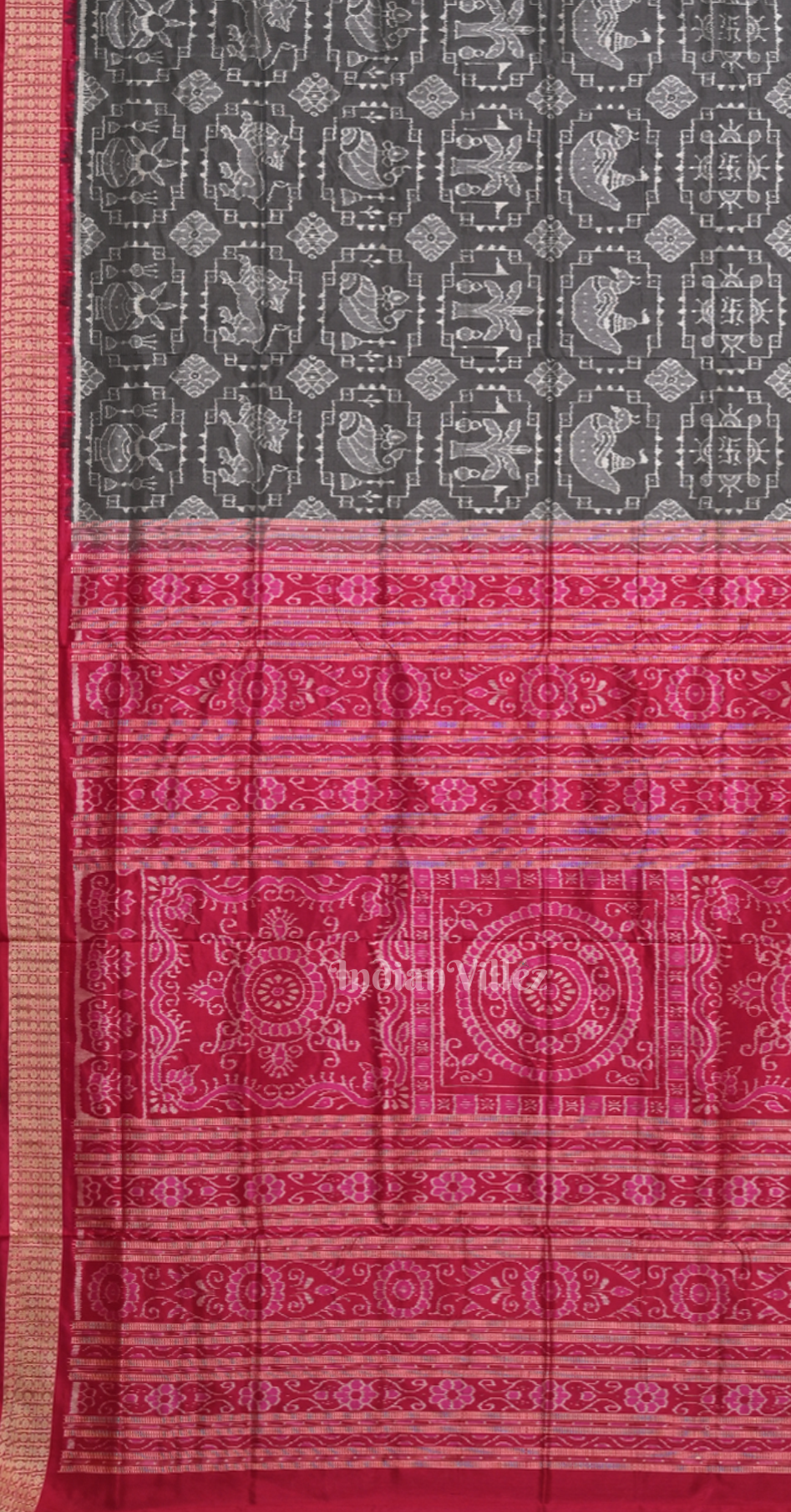 Grey Pink Telia Rumal Theme Odisha Ikat Sambalpuri Silk Saree 