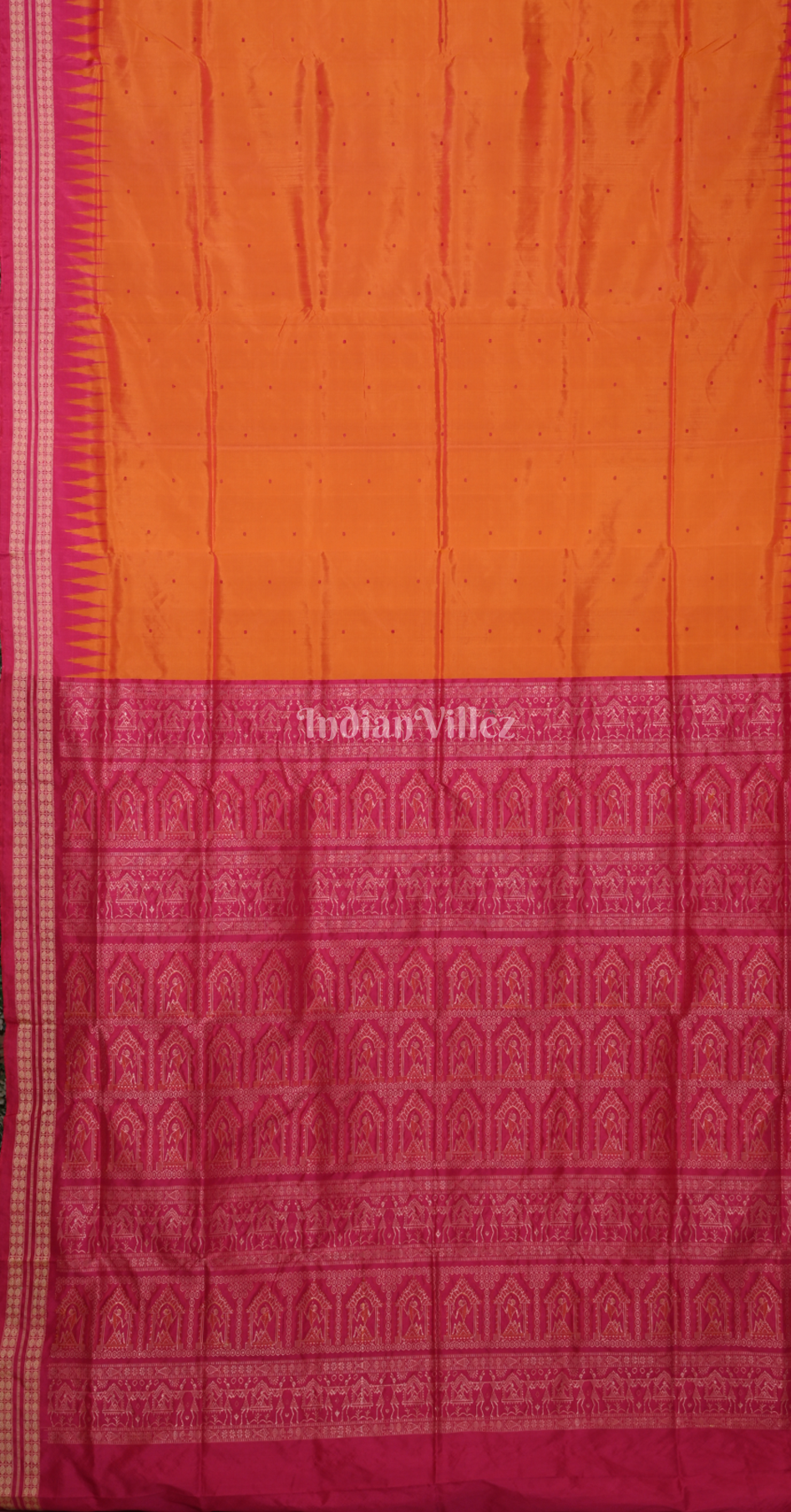 Orange Rani Pink Buti Design Odisha Ikat Bomkai Silk Saree 