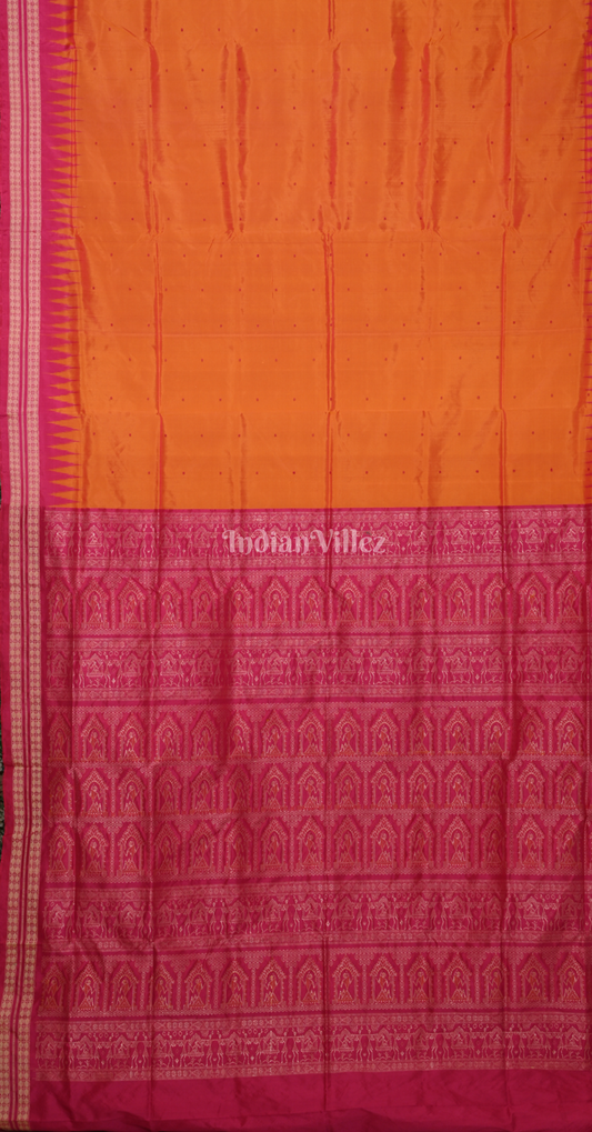 Orange Rani Pink Buti Design Odisha Ikat Bomkai Silk Saree 