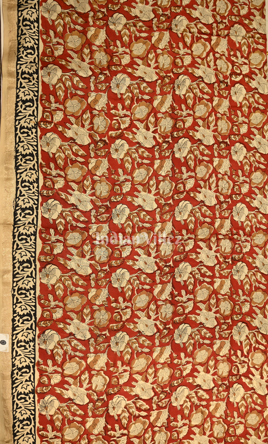 Rust Red Beige Bagru Crepe Block Printed Silk Suit Sets 