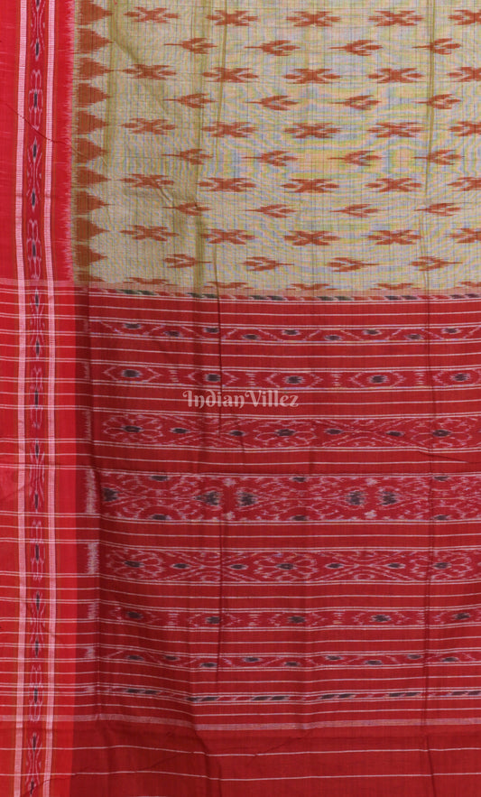 Brown Beige  Mayur Chandrika Odisha Ikat Maniabandha Cotton Saree 