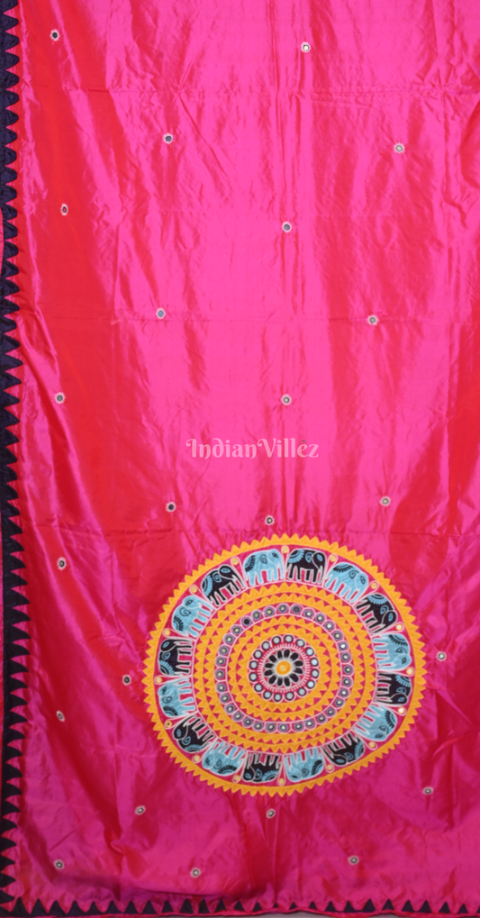 Rani Pink Hand Embroidered Applique Work Saree 
